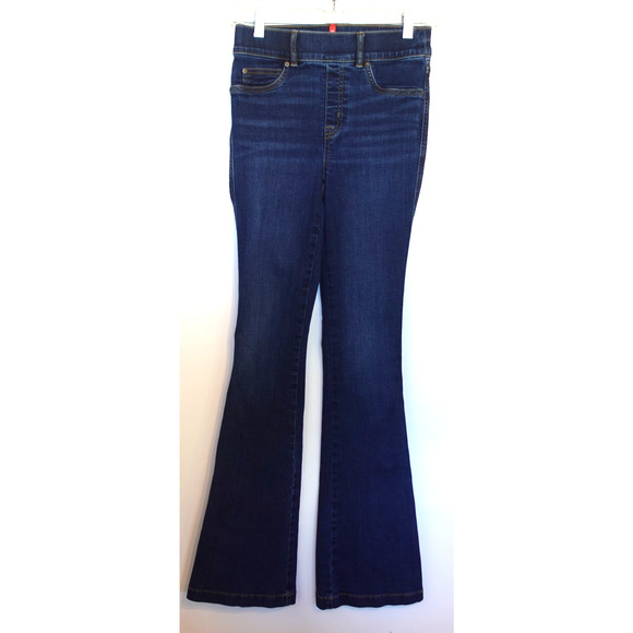 Spanx Jeans Womens XS Blue Dark Wash Bootcut Pull On Stretch Shaping Denim - Picture 1 of 8
